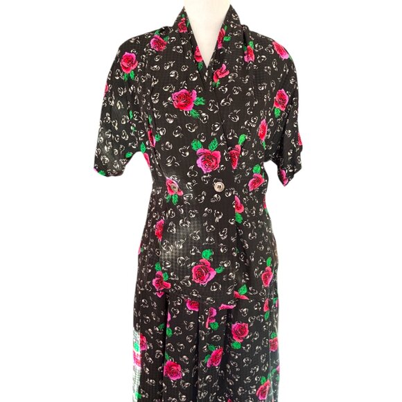 Jason Prescott Petite Silk Skirt Set sz 8P Floral Asian 80s 2-Piece Vintage - Picture 1 of 11